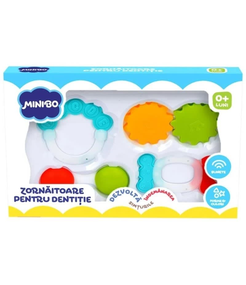 Set 4 jucarii zornaitoare pentru dentitie, Minibo Noriel Bebe