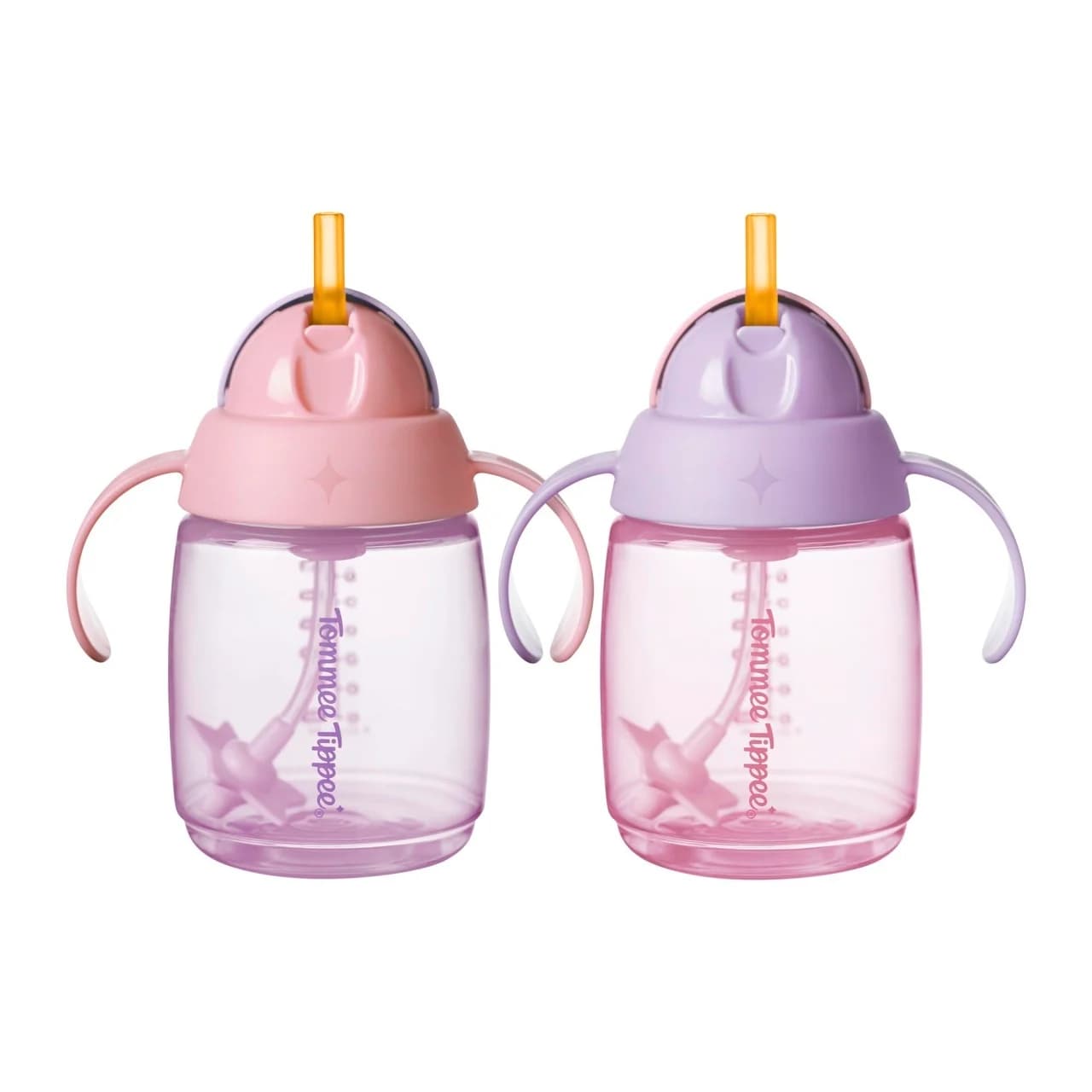 Cana cu pai Tommee Tippee Trainer 240 ml, silicon, 6 luni+, roz/violet